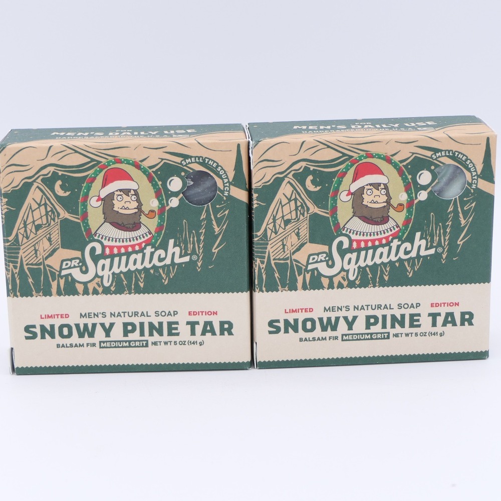 Dr Squatch Snowy Pine Tar Medium Grit Men's Natural Soap 2 Pack Limited Edition